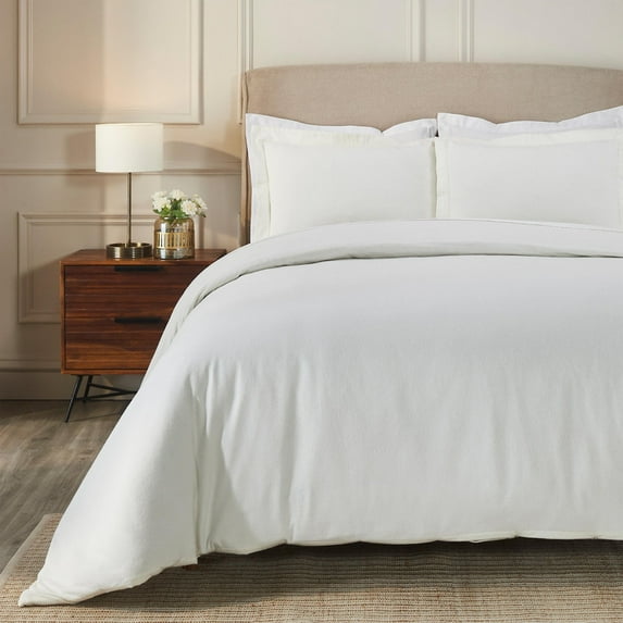 Superior Cotton Flannel Solid Duvet Cover Set, Twin, Ivory