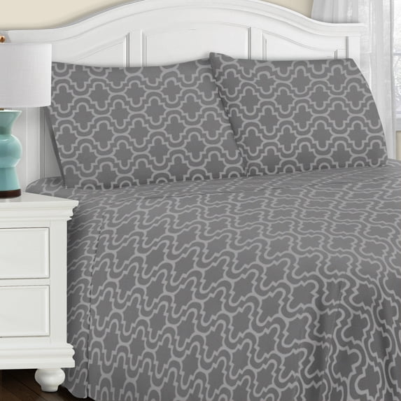 Superior Cotton Flannel Trellis Pillow Case Set, King, Grey