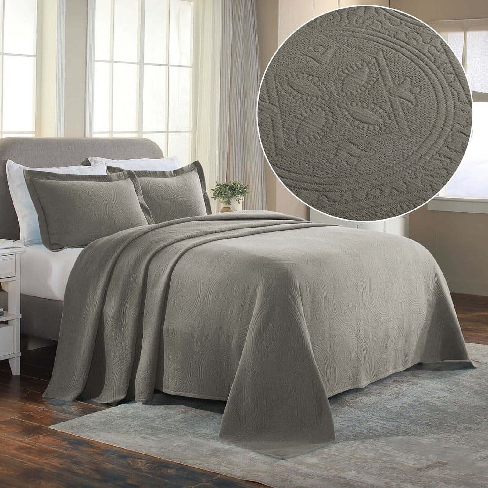 White Cotton Twin Bedspread Set with Pillowsham