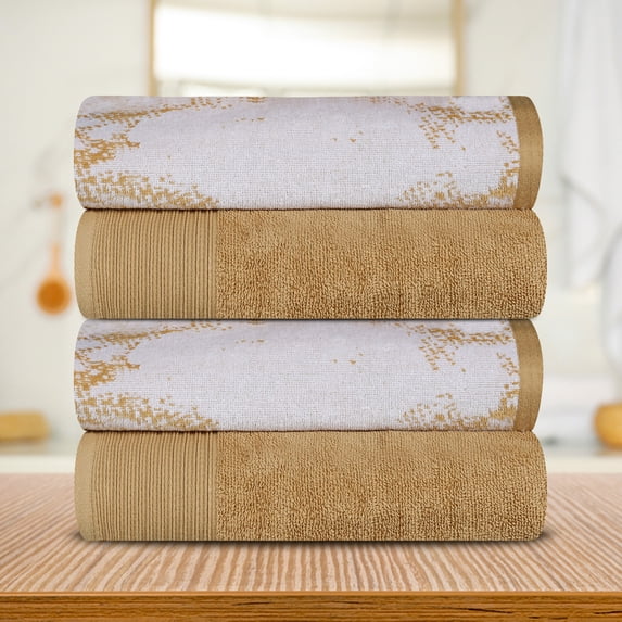 Superior Cotton Marble Jacquard Border Bath Towel (Set of 4), Bronze