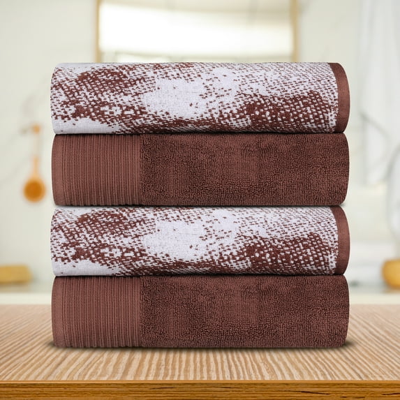Superior Cotton Marble Jacquard Border Bath Towel (Set of 4), Brown