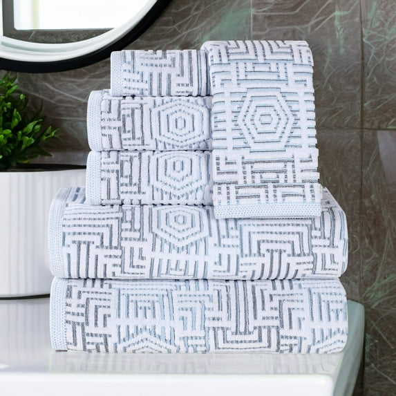 Superior Cotton Modern Jacquard 6-Piece Towel Set, Blue