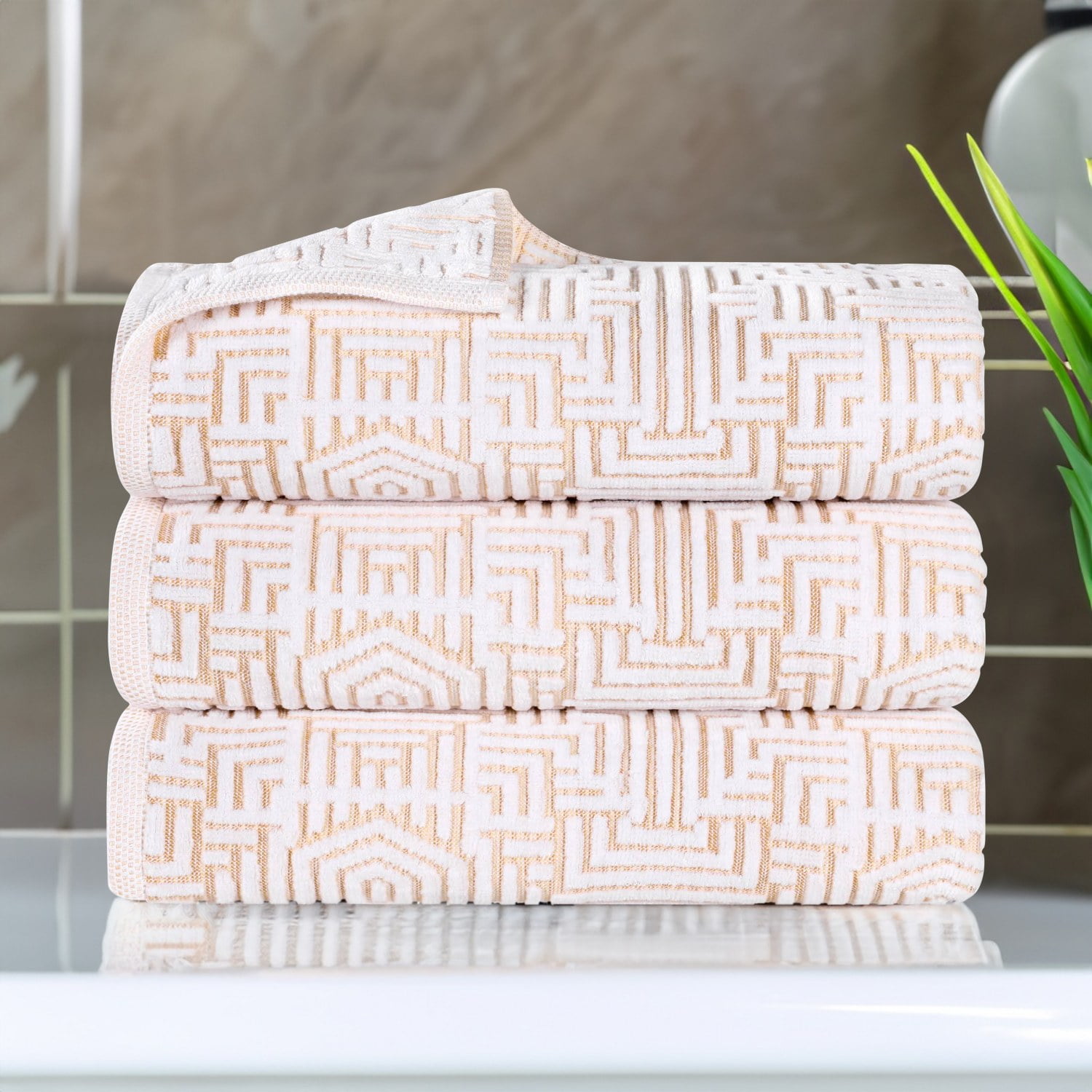 Superior Cotton Modern Jacquard Bath Towel Set of 3 , Gold - Walmart.com