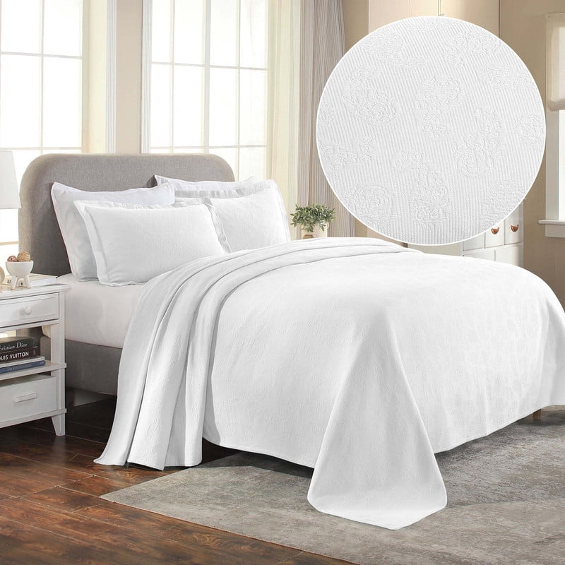 White Twin Cotton Paisley Bedspread and Sham Set