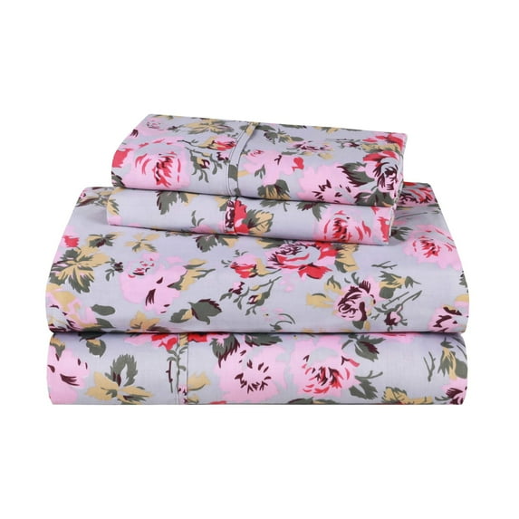 Superior Cotton Sheet Set Vintage Floral Bedding Bohemian, Silver, Twin XL