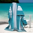 thumbnail image 1 of Superior Cotton Striped Oversized Beach Towel, 34" x 64", Turquoise, 1 of 13