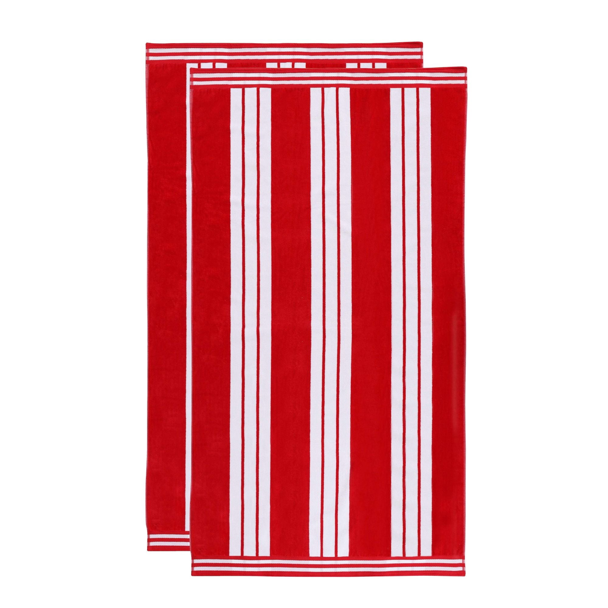 Superior Cotton Striped Oversized Beach Towel Set of 2, 34" x 64", Red