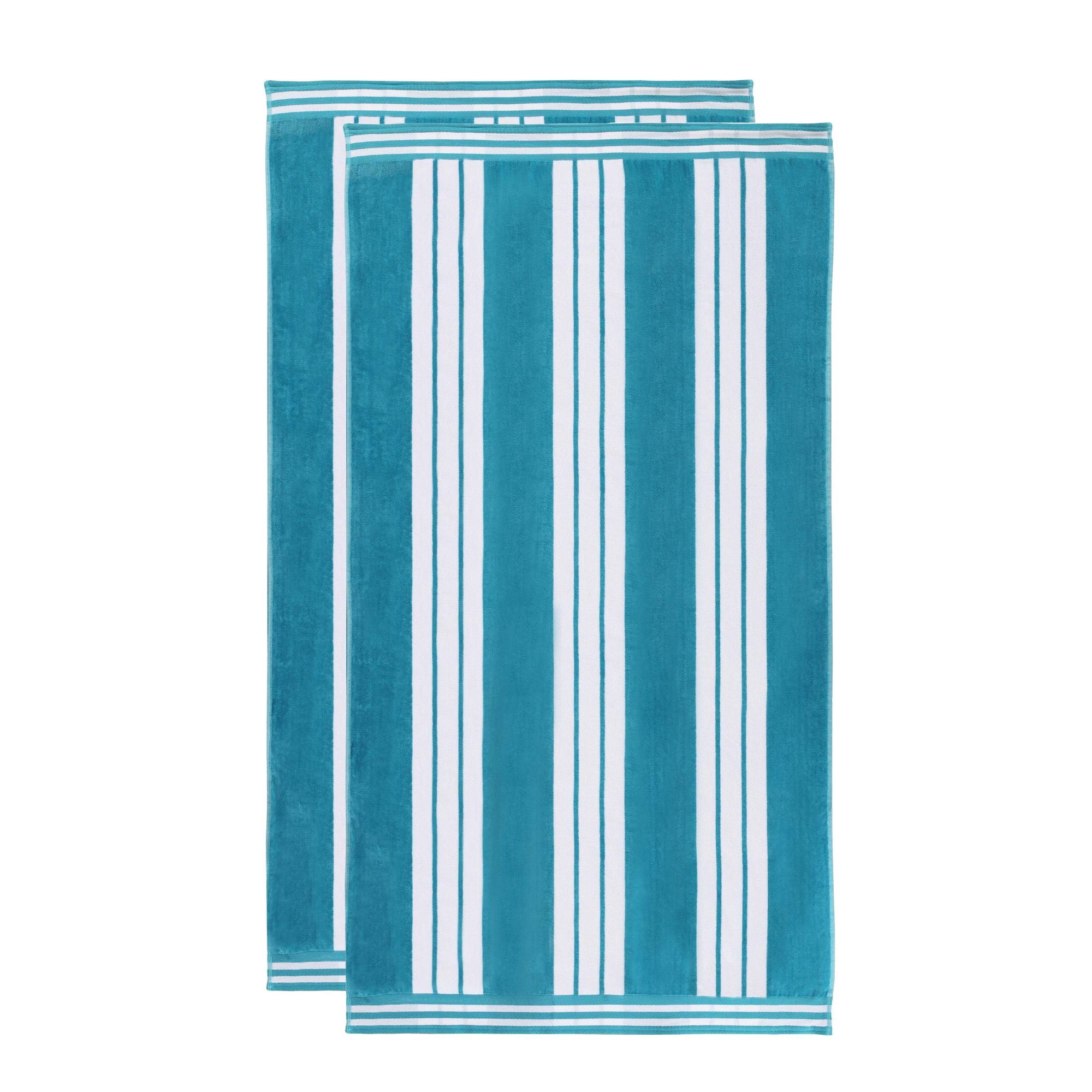 Superior Cotton Striped Oversized Beach Towel Set of 2, 34" x 64", Turquoise