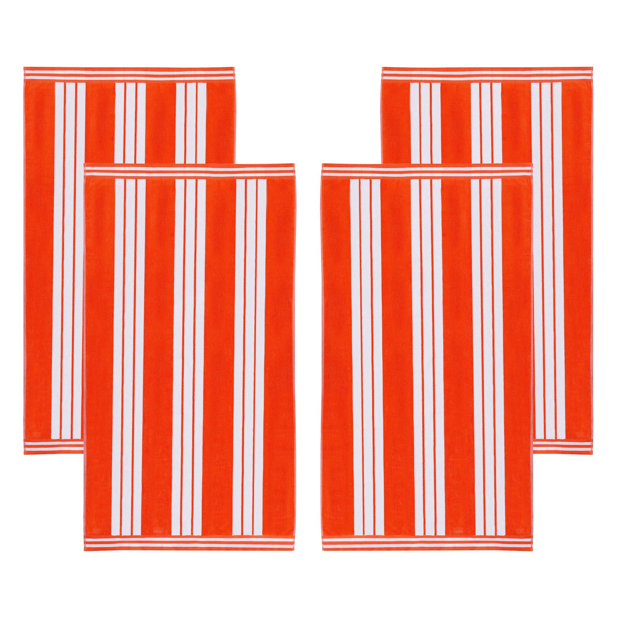 Superior Cotton Striped Oversized Beach Towel Set of 4, 34" x 64", Coral