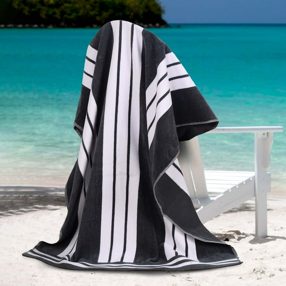 Superior Cotton Striped Oversized Beach Towel Set of 6, 34" x 64", Charcoal