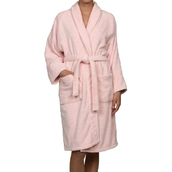 Superior Terry Cotton Adult Unisex Soft Lightweight Bathrobe, Large, Pink