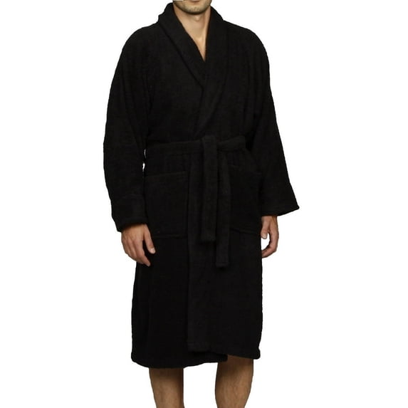 Superior Terry Cotton Adult Unisex Soft Lightweight Bathrobe, Medium, Black