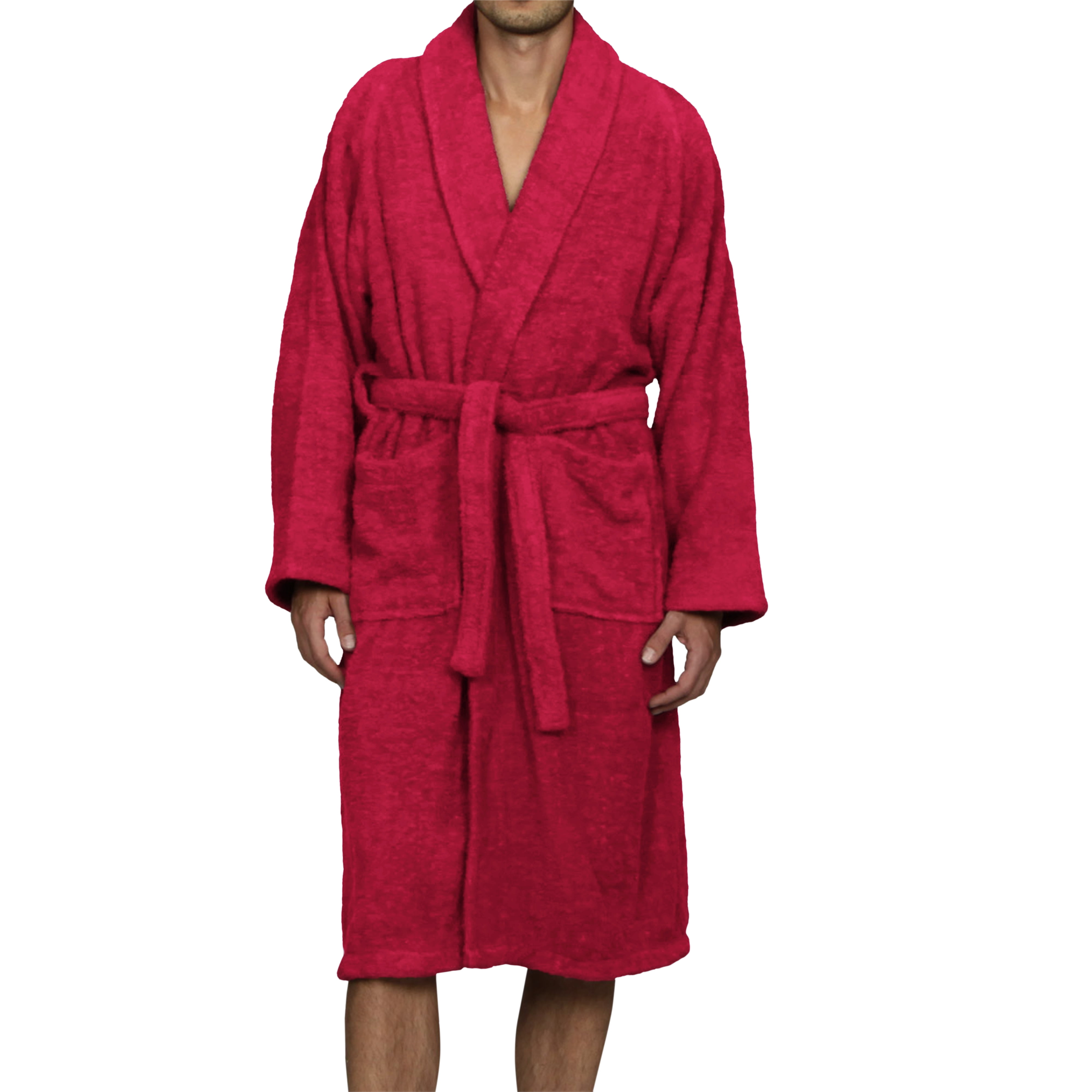 Medium Burgundy Cotton Terry Cloth Bathrobe with Adjustable Sleeves