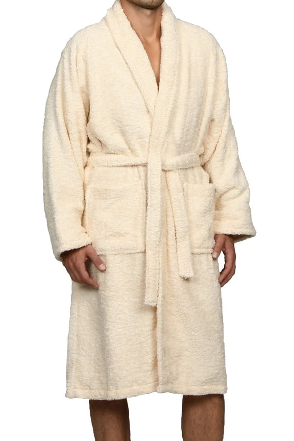 Terry Cotton Adult Unisex Soft Lightweight Bathrobe, Medium, Ivory