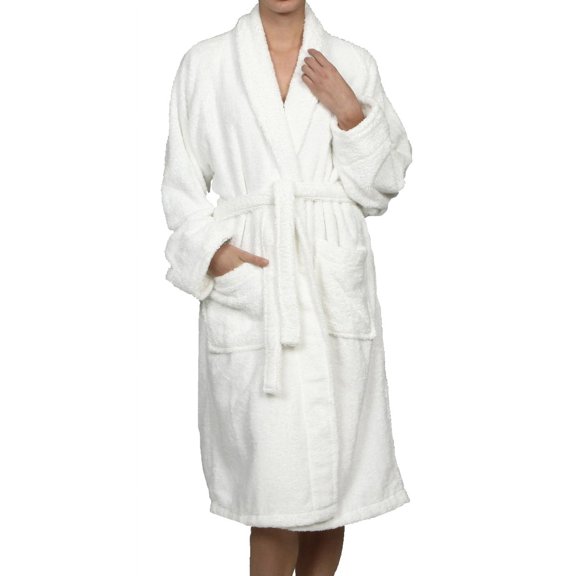 Superior Terry Cotton Adult Unisex Soft Lightweight Bathrobe, Medium, White