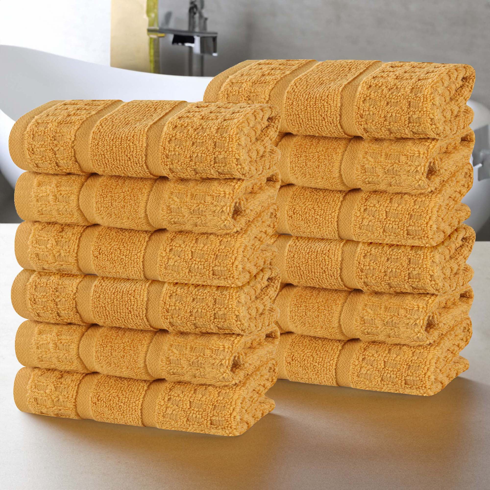 Superior Zero Twist 12-Piece Cotton Face Towel Set, Waffle Border
