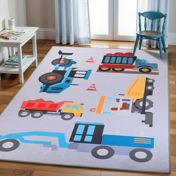 Superior Country Trucking Non-Slip Kids Playroom Nursery Washable Indoor Area Rug, 2' x 3'