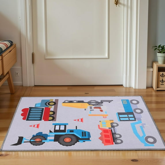 Superior Country Trucking Non-Slip Kids Playroom Nursery Washable Indoor Area Rug, 4' x 6'