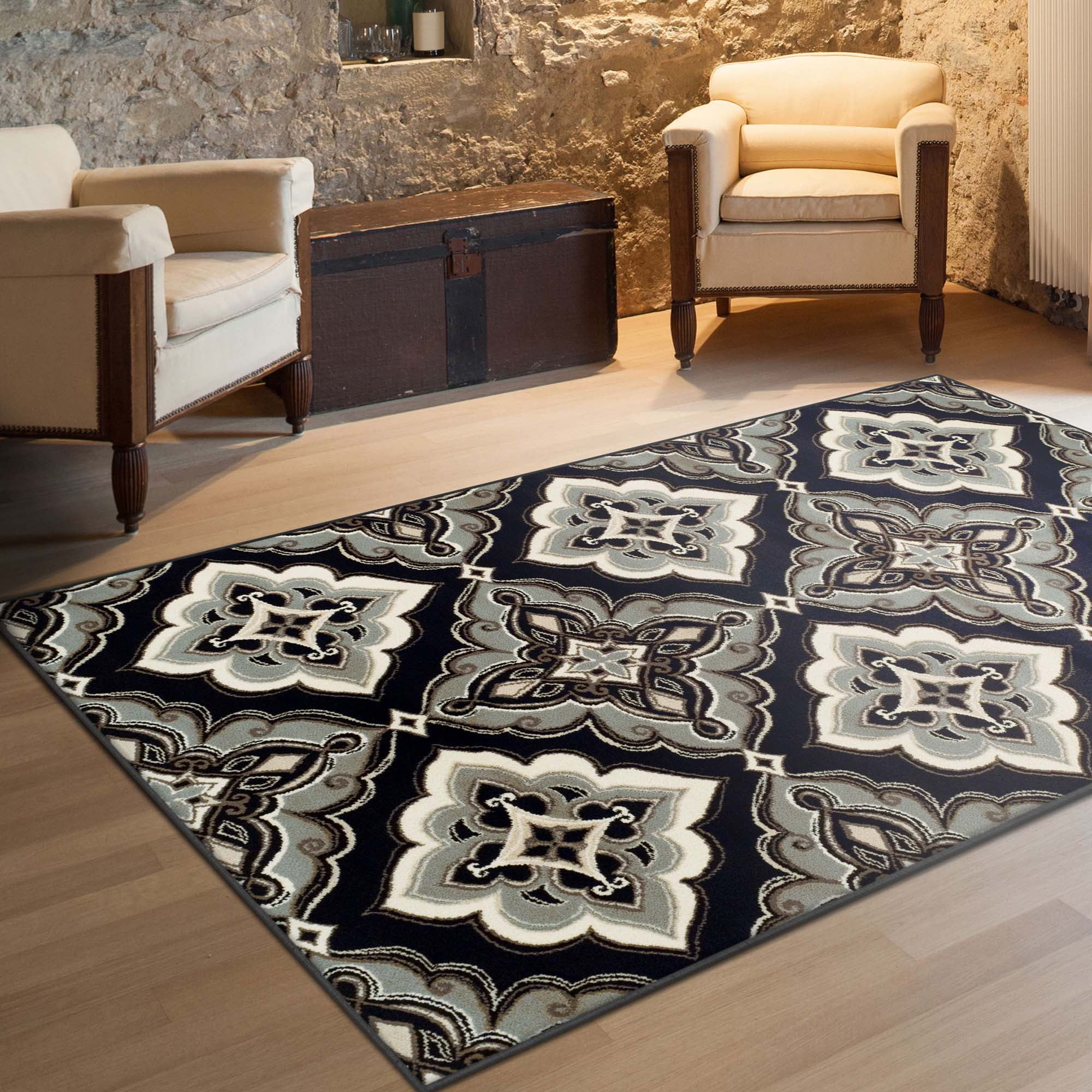 Superior Crawford Modern Medallion Indoor Area Rug, 8' x 10', Black