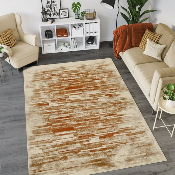 Superior Culver 7' x 9' Area Rug, Washed Brick Indoor Rugs for Living Room Bedroom, Rust