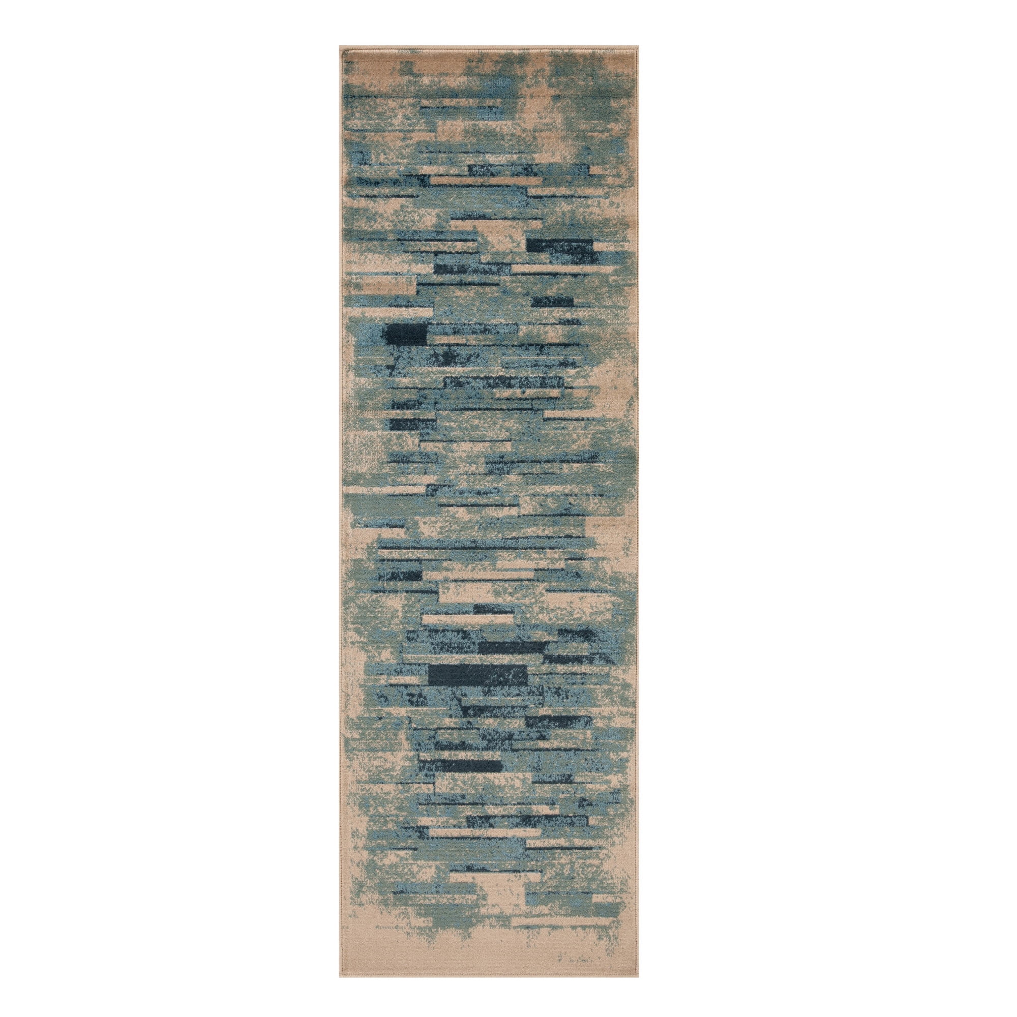 Blue Abstract Medium Pile Indoor Runner Rug