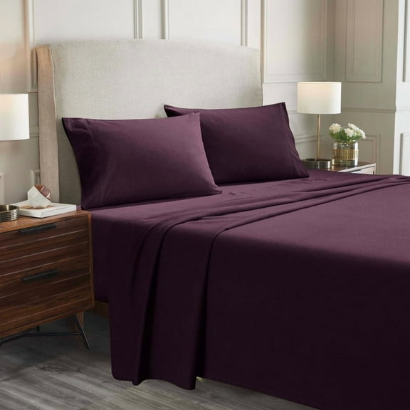Superior Dainton Solid Cotton Flannel Sheet Set, King, Purple