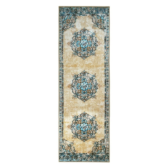 Superior Decklan Floral Medallion Non-Slip Indoor Runner 2' 7" x 8', Cream