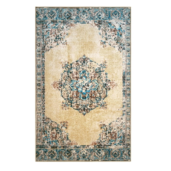 Superior Decklan Floral Non-Slip Indoor Area Rug, 9' x 12', Cream