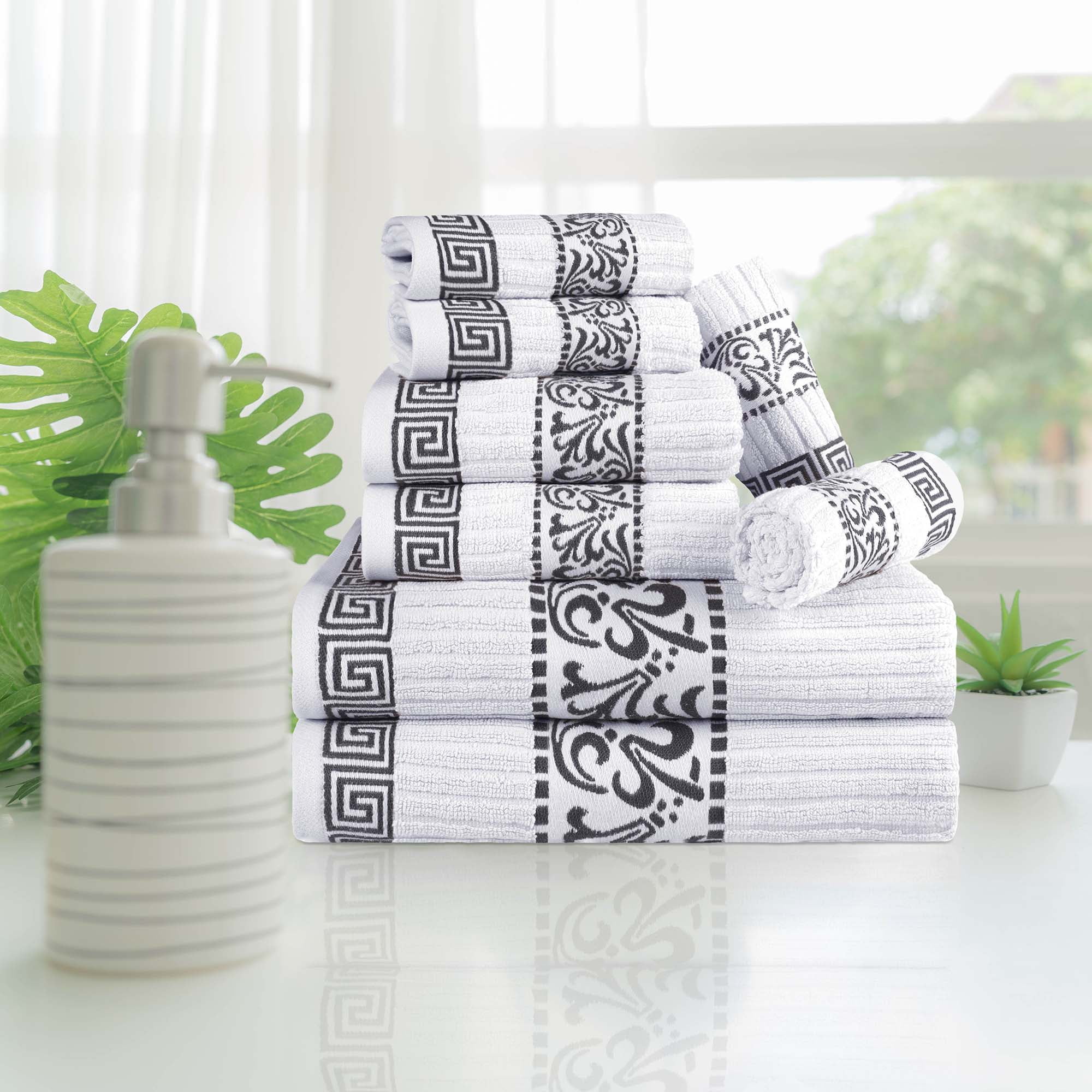 Superior Athens 8 Piece Cotton Greek Scroll Towel Set Gray Walmart Business Supplies