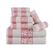 Superior Decorative Assorted 8-Piece Cotton Bath Towel Set, Ivory-Coral
