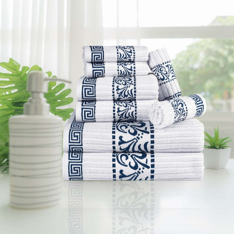 Free Shipping Superior Athens 8 Piece Cotton Greek Scroll Towel Set Navy Blue Walmart Walmart