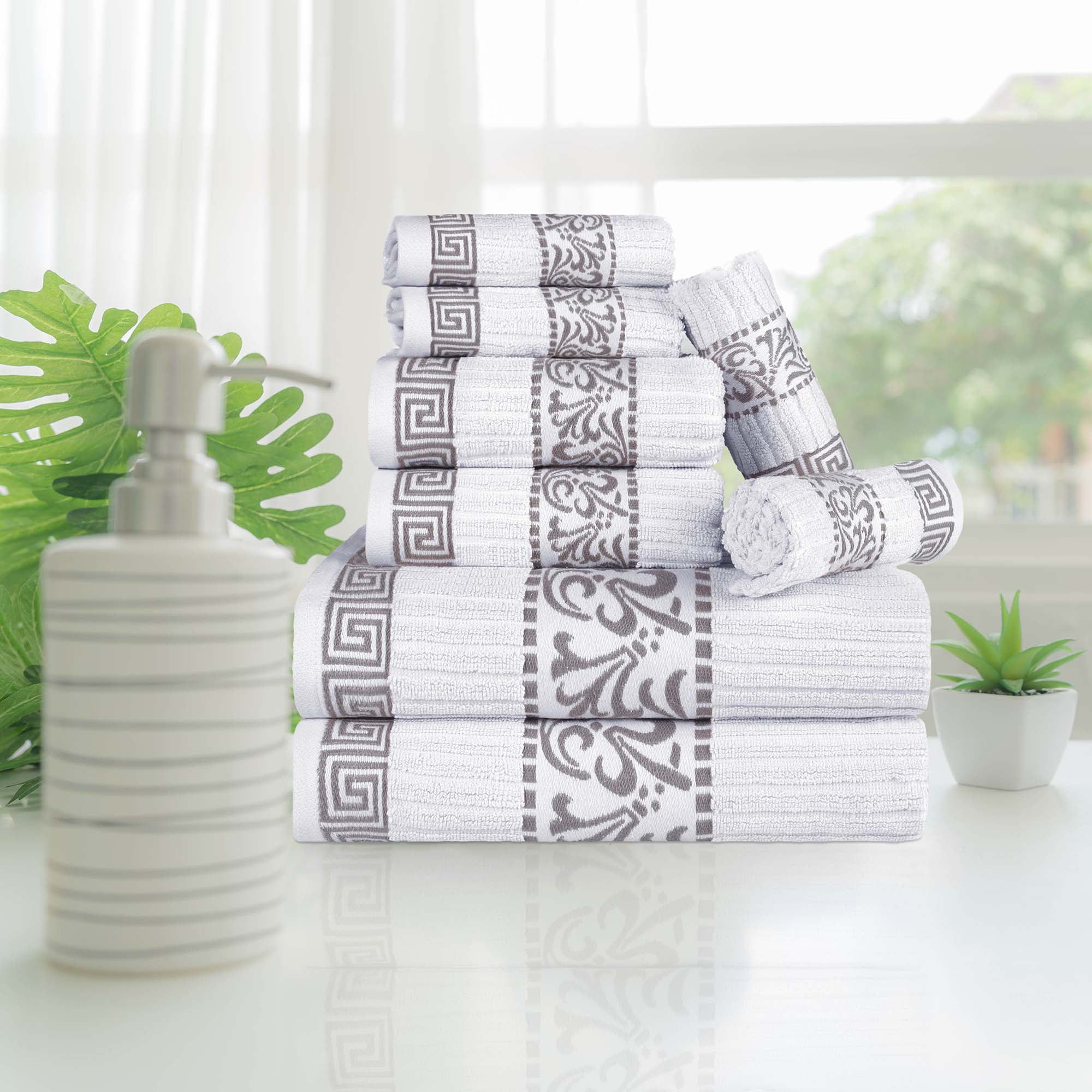 Athens White and Chrome Cotton 8-Piece Towel Set