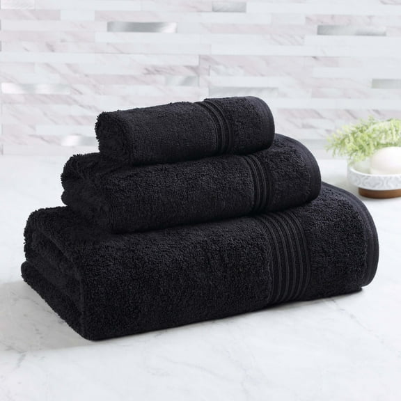 Superior Derry Solid Egyptian Cotton 3-piece Towel Set, Black