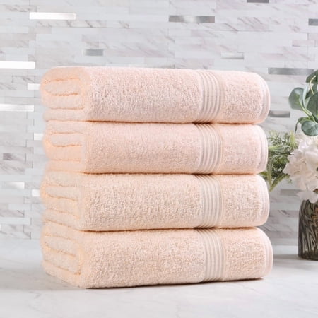 Superior Derry Solid Egyptian Cotton 4-Piece Bath Towel Set, Peach