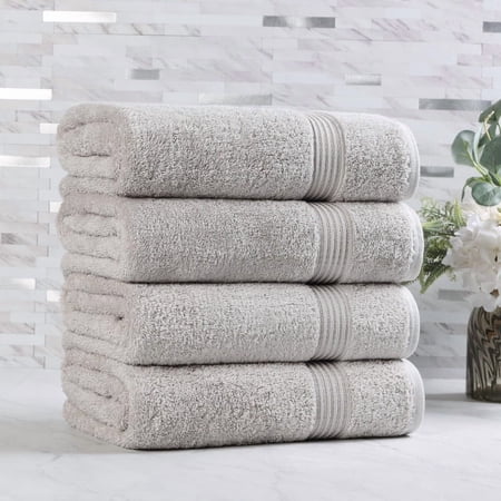 Superior Derry Solid Egyptian Cotton 4-Piece Bath Towel Set, Sliver