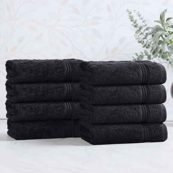Superior Derry Solid Egyptian Cotton 8-Piece Hand Towel Set, Black
