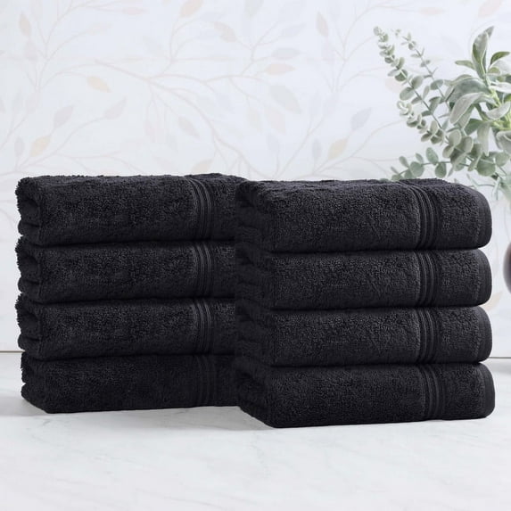 Superior Derry Solid Egyptian Cotton 8-Piece Hand Towel Set, Black