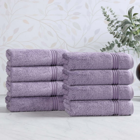 Superior Derry Solid Egyptian Cotton 8-Piece Hand Towel Set, Royal Purple