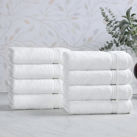 Superior Derry Solid Egyptian Cotton 8-Piece Hand Towel Set, White