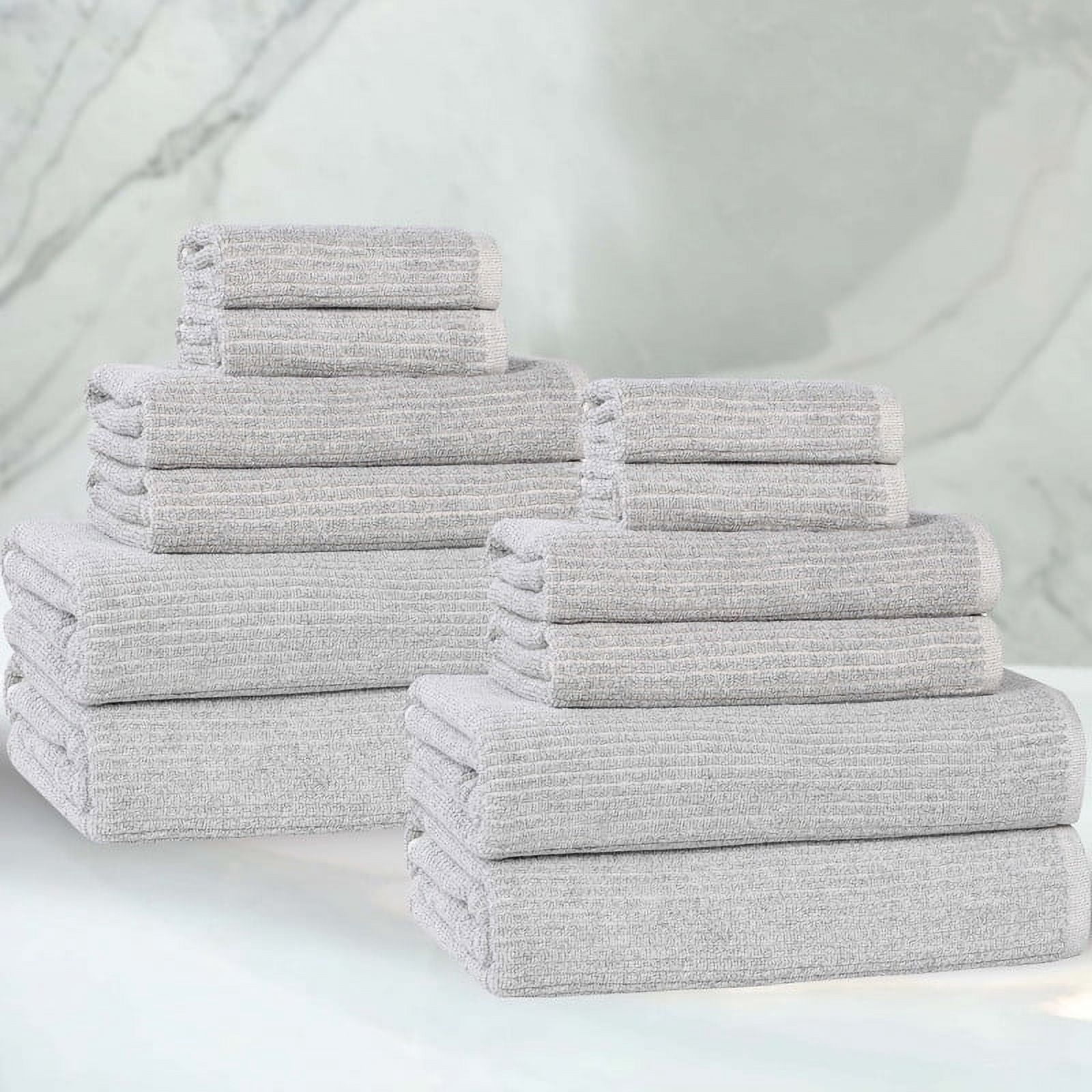 Superior Destin Viscose 12 Piece Cotton Blend Towel Set, Medium Weight Soft Towels, Platinum
