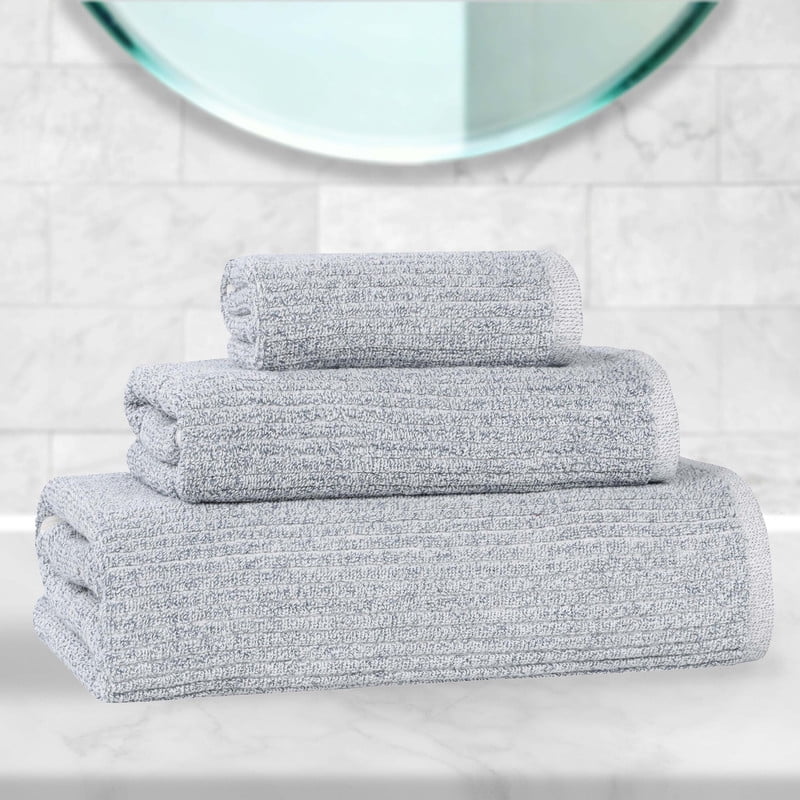 Superior Destin Viscose 3 Piece Cotton Blend Towel Set, Medium Weight Soft Towels, Denim Blue