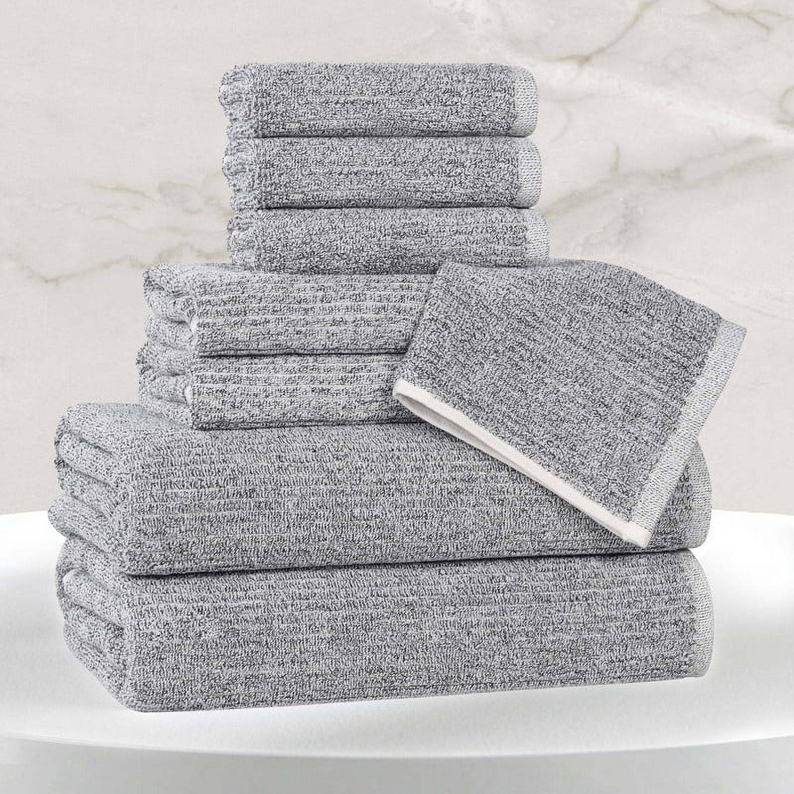 Superior Destin Viscose 8 Piece Cotton Blend Towel Set, Medium Weight Soft Towels, Charcoal