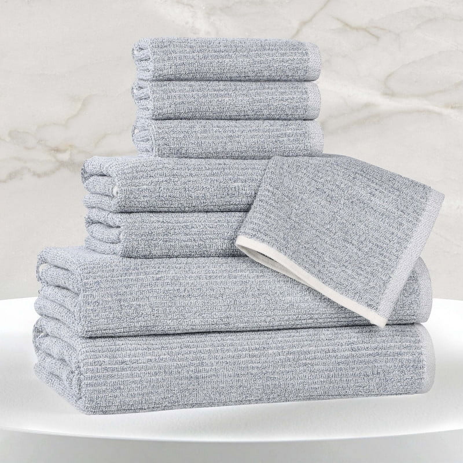 Superior Destin Viscose 8 Piece Cotton Blend Towel Set, Medium Weight Soft Towels, Denim Blue