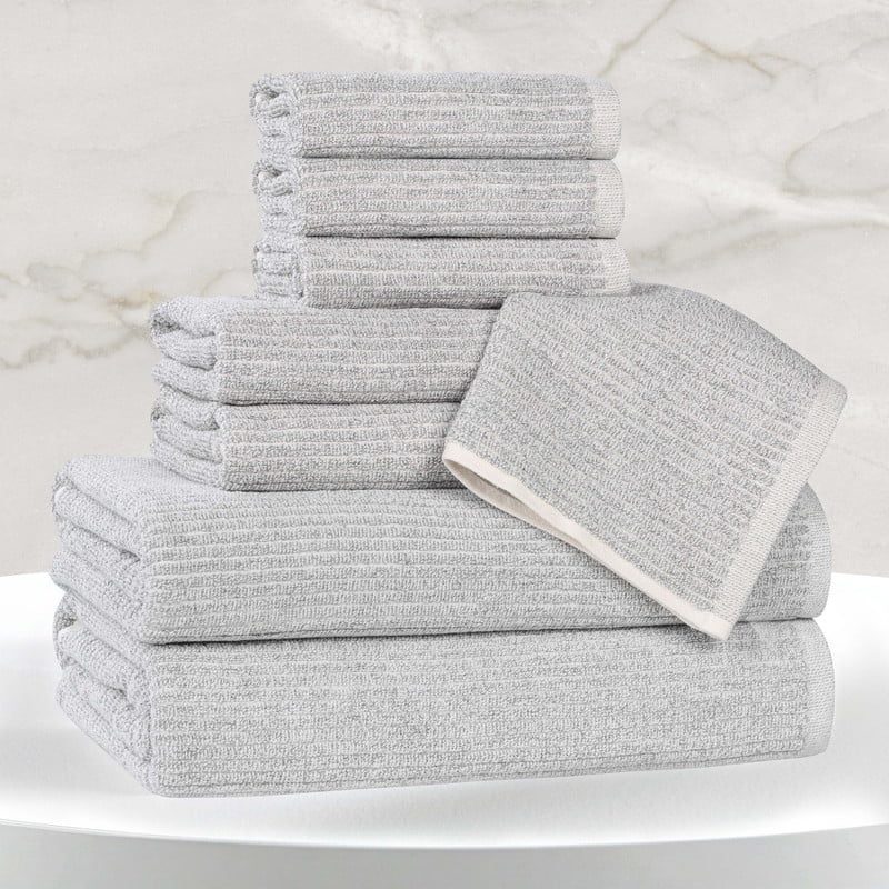 Superior Destin Viscose 8 Piece Cotton Blend Towel Set, Medium Weight Soft Towels, Platinum