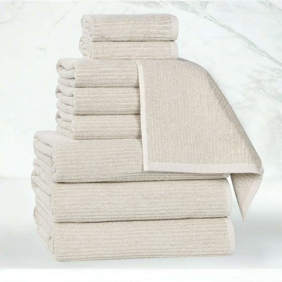Superior Destin Viscose Cotton Blend Medium Weight 9 Piece Towel Set, Beige