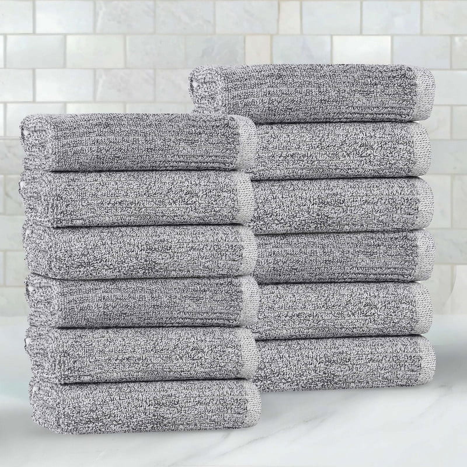 Superior Destin Viscose 12 Piece Cotton Blend Face Towel Set, Medium Weight Soft Towels, Charcoal