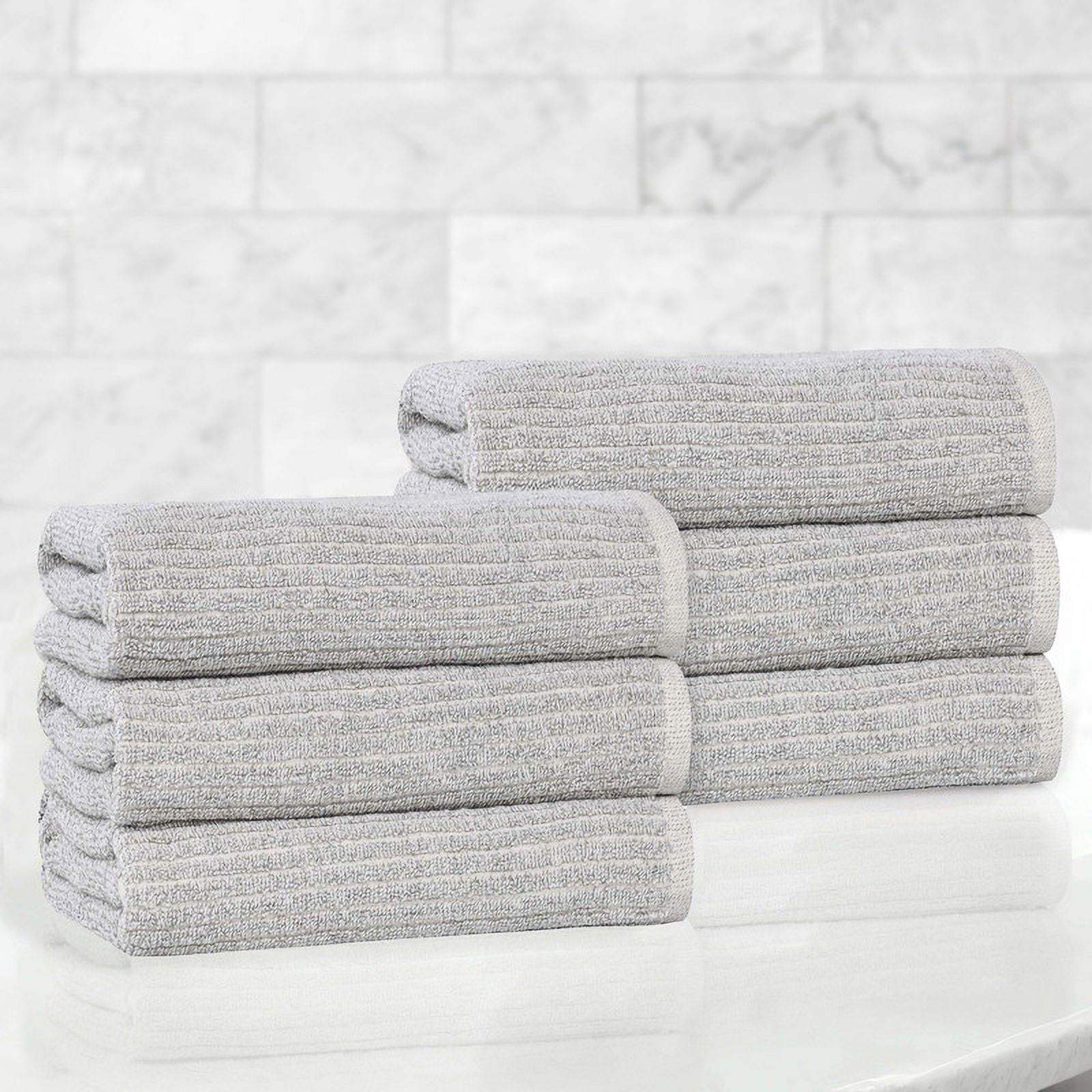 Superior Destin Viscose 6 Piece Cotton Blend Hand Towel Set, Medium Weight Soft Towels, Platinum