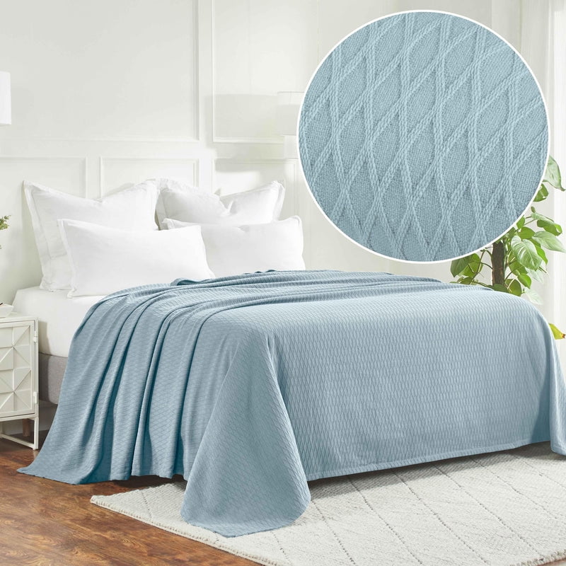 Chic Aqua Diamond Weave Full/Queen Cotton Blanket