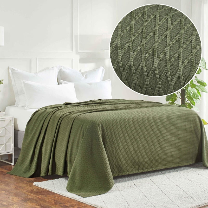 Forest Green King Size Knitted Cotton Blanket