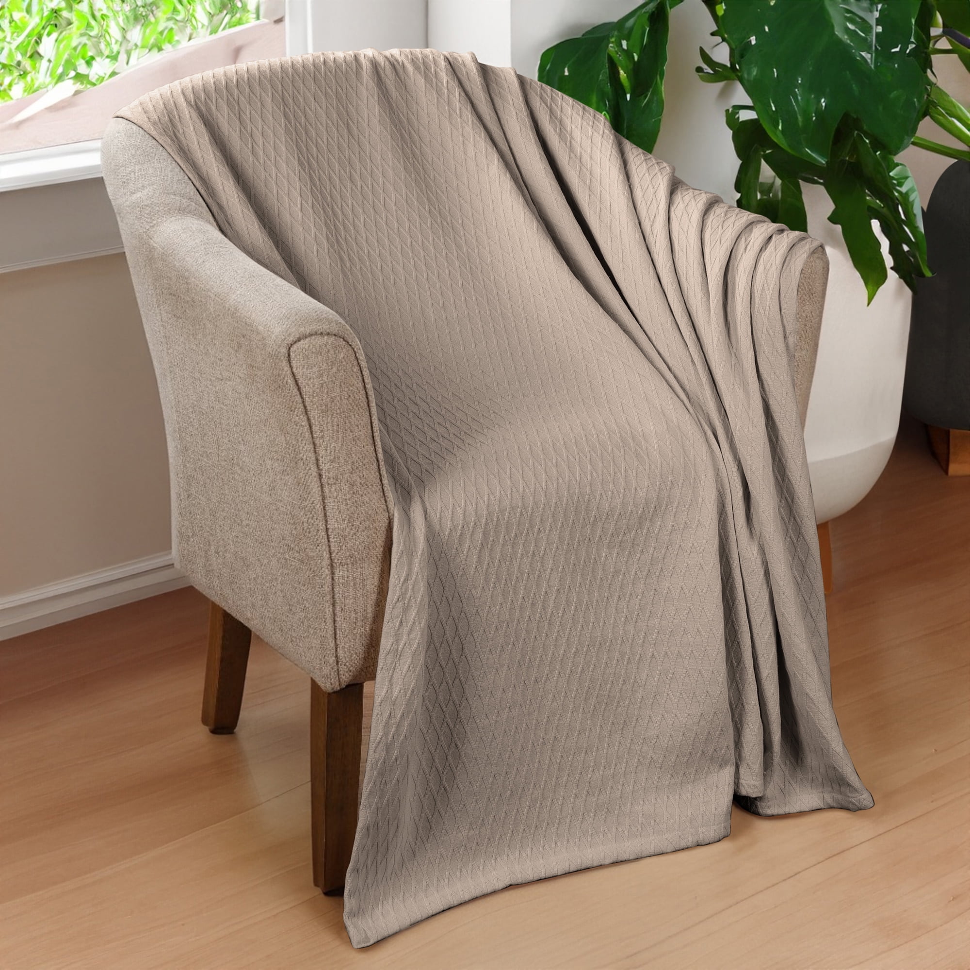 Chevron Charm All-Season Cotton Throw Blanket, 60" x 50", Khaki